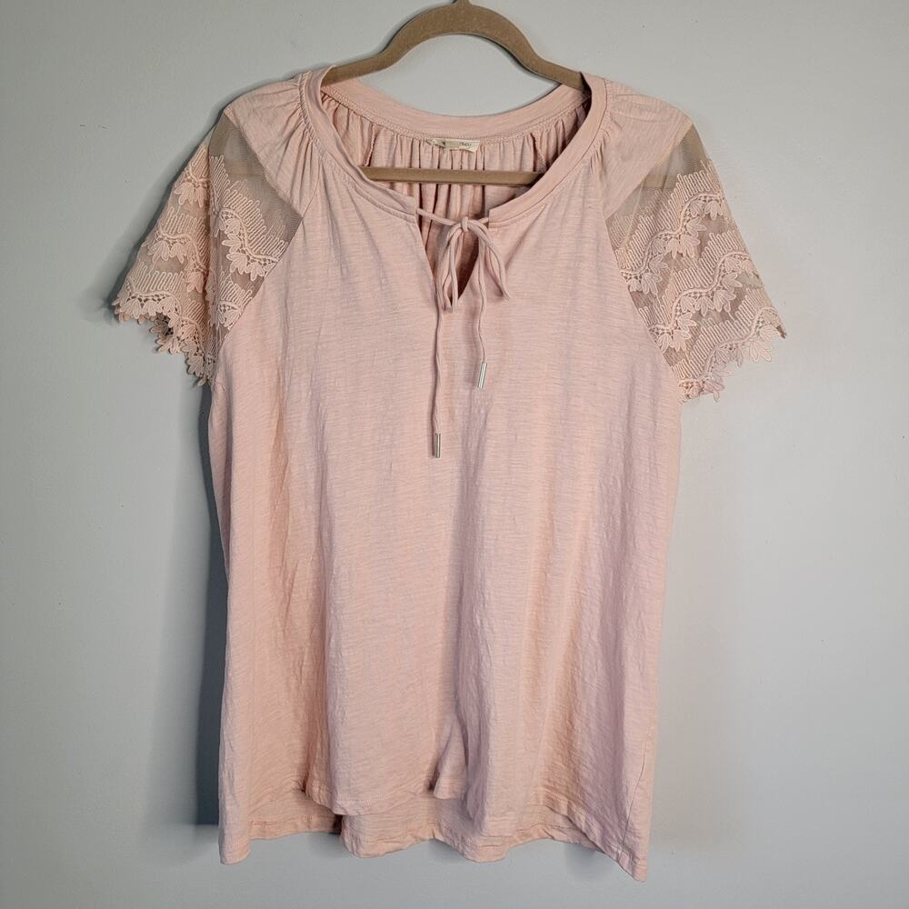 100% Cotton Pink Lace Sleeve Peasant Top Boho Pastel Feminine Romantic Fairy 1X